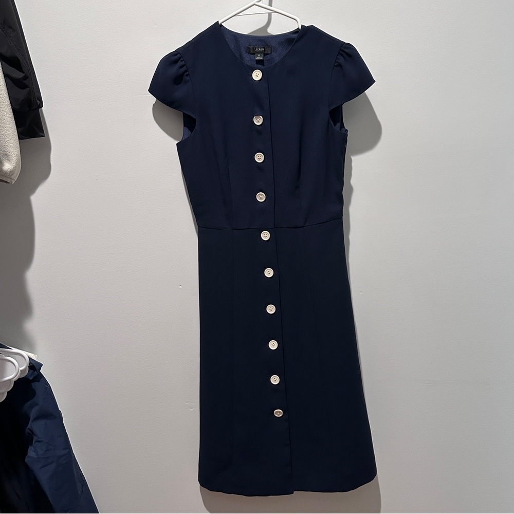J. Crew Navy button front cap sleeve dress